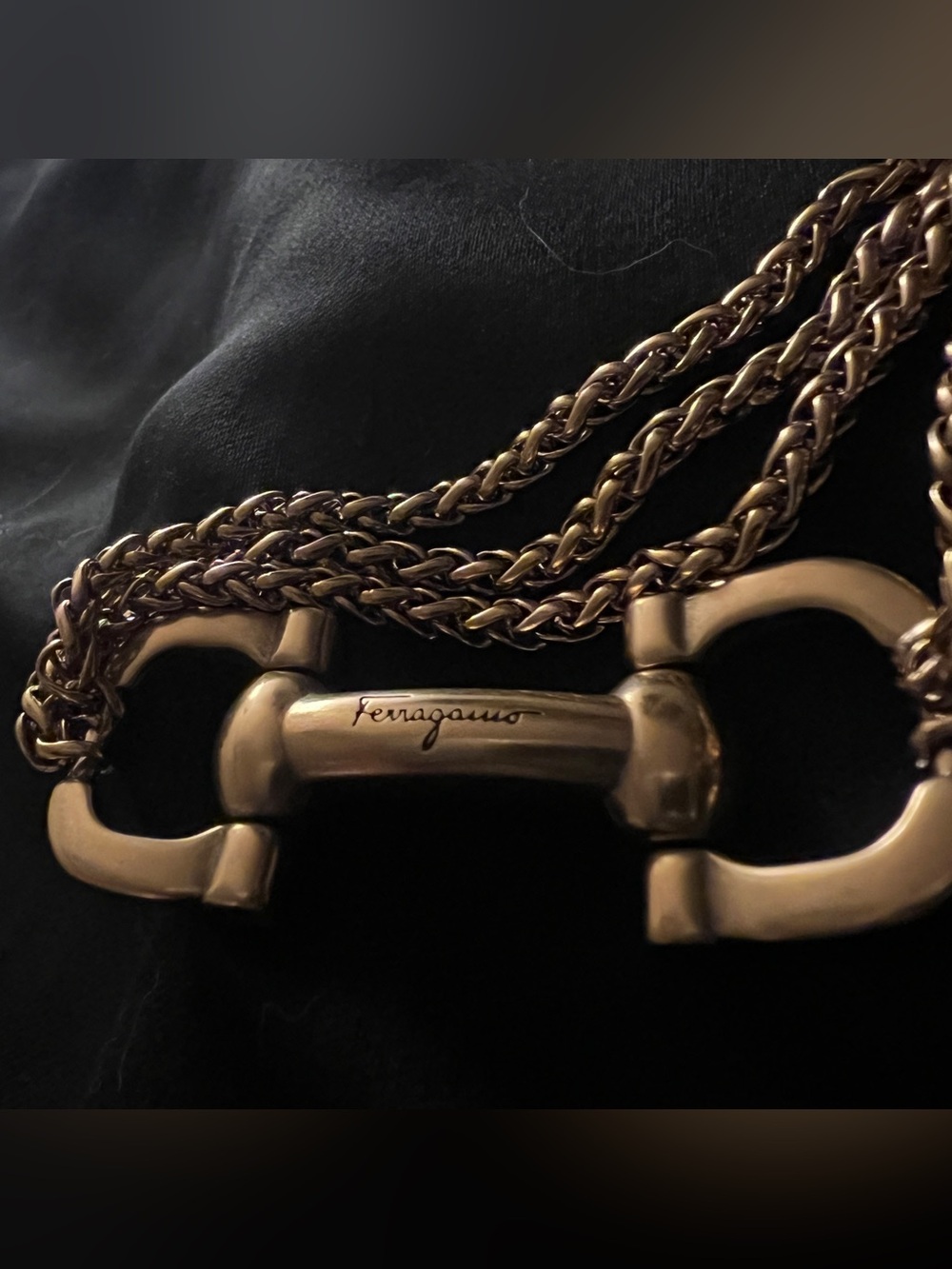 Ferragamo Necklace | Vintage Golden Gancini Horsebit & 15-16” Spiga Choker - Picture 6 of 12